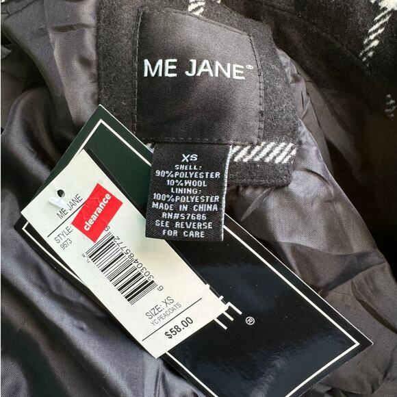 Me Jane Wool Blend Black Check Coat Jacket Women's XS NWT - Picture 8 of 8